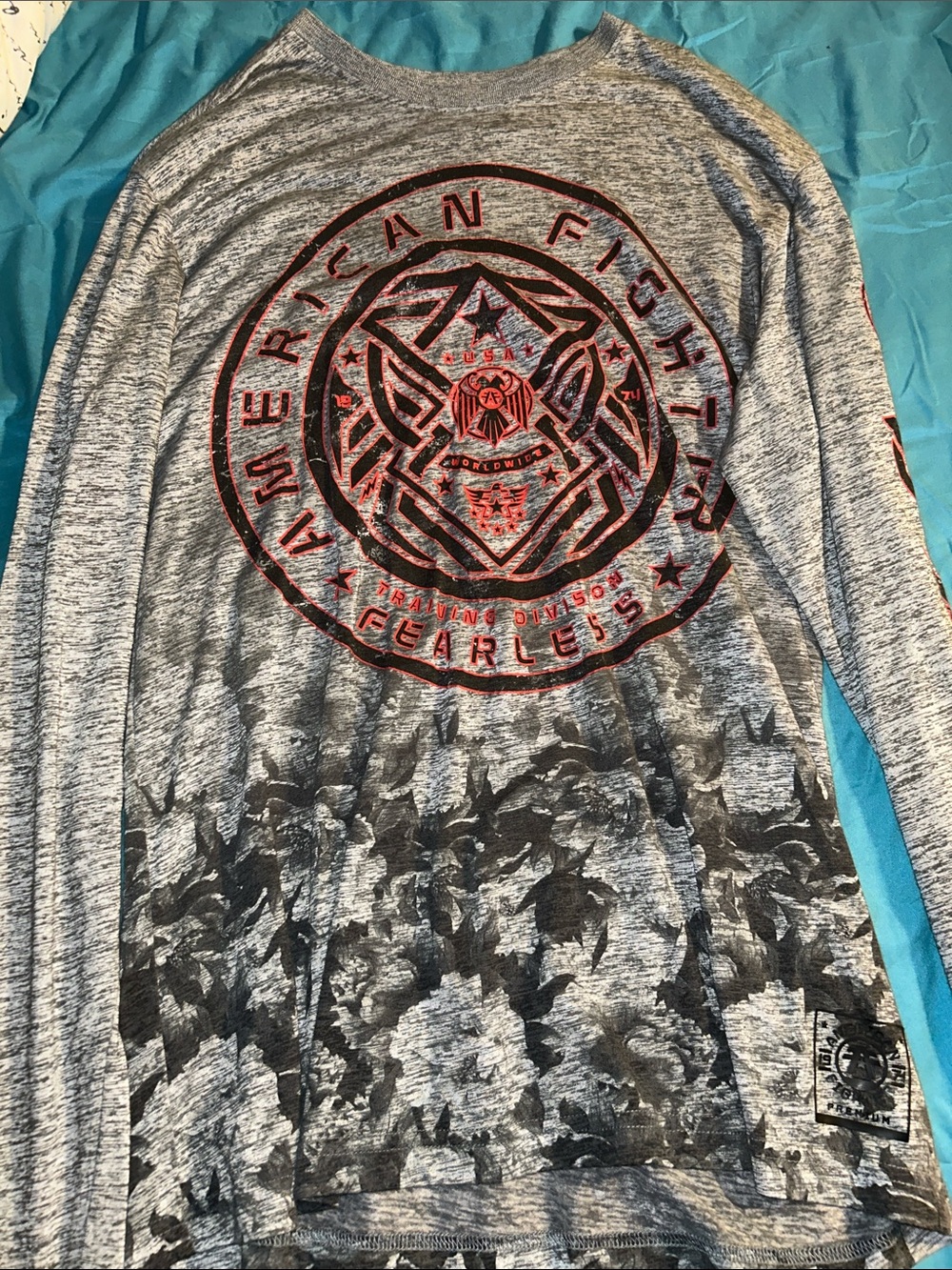 American Fighter Gray Heather Long Sleeve Tee with Red Logo